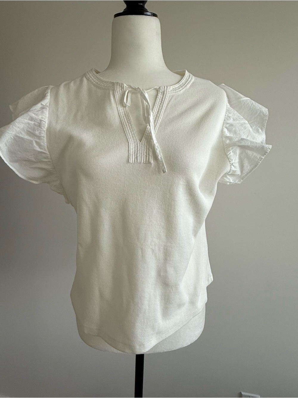 MELISSA NEPTON brand new without tags White Tie-Neck Ruffle Sleeve Top